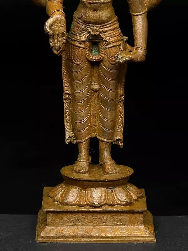 Exotic India 8" Four Armed Standing Lord Vishnu | Madhuchista Vidhana (Lost-Wax) | Panchaloha Bronze From Swamimalai 