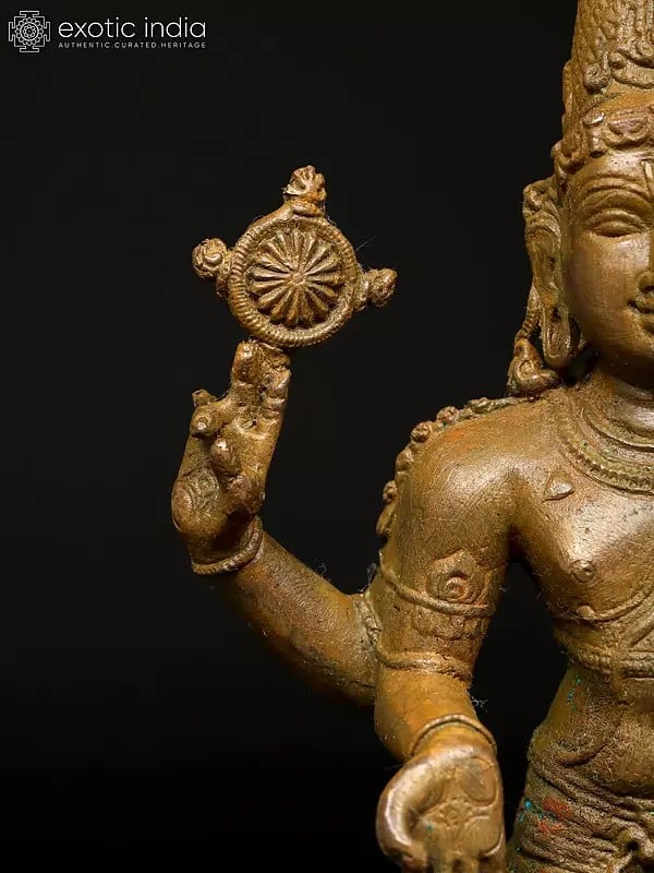 Exotic India 8" Four Armed Standing Lord Vishnu | Madhuchista Vidhana (Lost-Wax) | Panchaloha Bronze From Swamimalai 