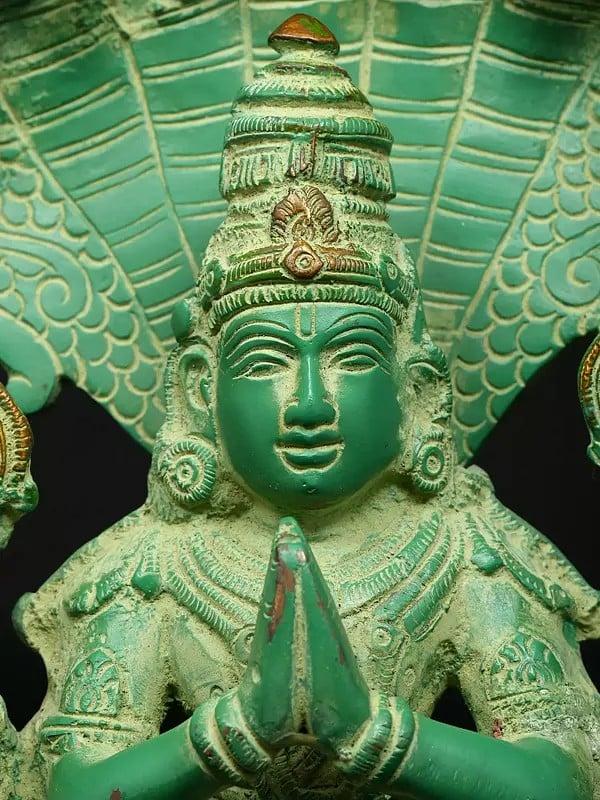 Exotic India 8" Green Toned Sage Patanjali - Founder Of Yoga System | Brass Statue 