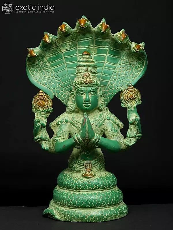 exotic india 8" Green Toned Sage Patanjali - Founder of Yoga System | Brass Statue 