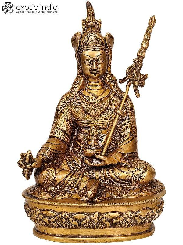 exotic india 8" Guru Padmasambhava Brass Sculpture | Handmade Buddhist Deity Idol | Made in India 