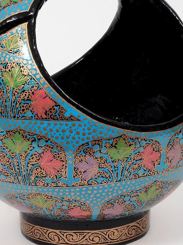 Exotic India 8" Hand-Painted Papier Mache Basket | From Kashmir 