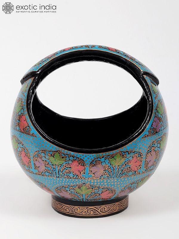 Exotic India 8" Hand-Painted Papier Mache Basket | From Kashmir 