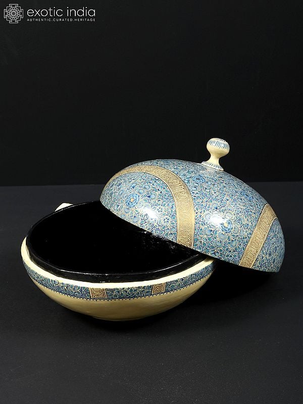 Exotic India 8" Hand-Painted Papier Mache Circular Shaped Box | From Kashmir 