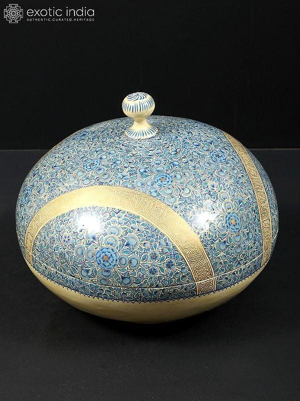 exotic india 8" Hand-Painted Papier Mache Circular Shaped Box | From Kashmir 