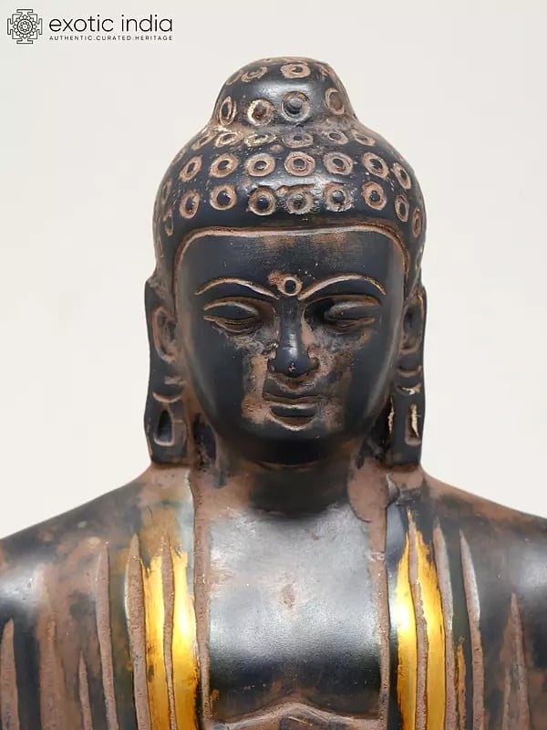 Exotic India 8" Lord Buddha In Dhyan Mudra | Brass Statue 