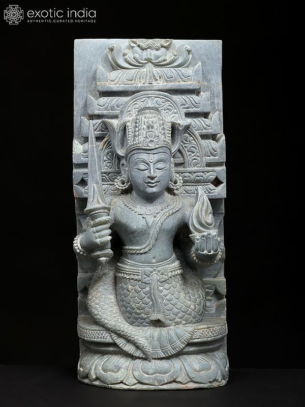 Exotic India 8" Navagraha Set | Set Of Nine Gray Stone Statues | Made In Orissa 