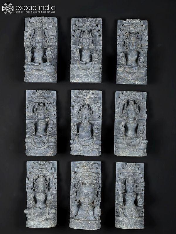 exotic india 8" Navagraha Set | Set of Nine Gray Stone Statues | Made In Orissa 