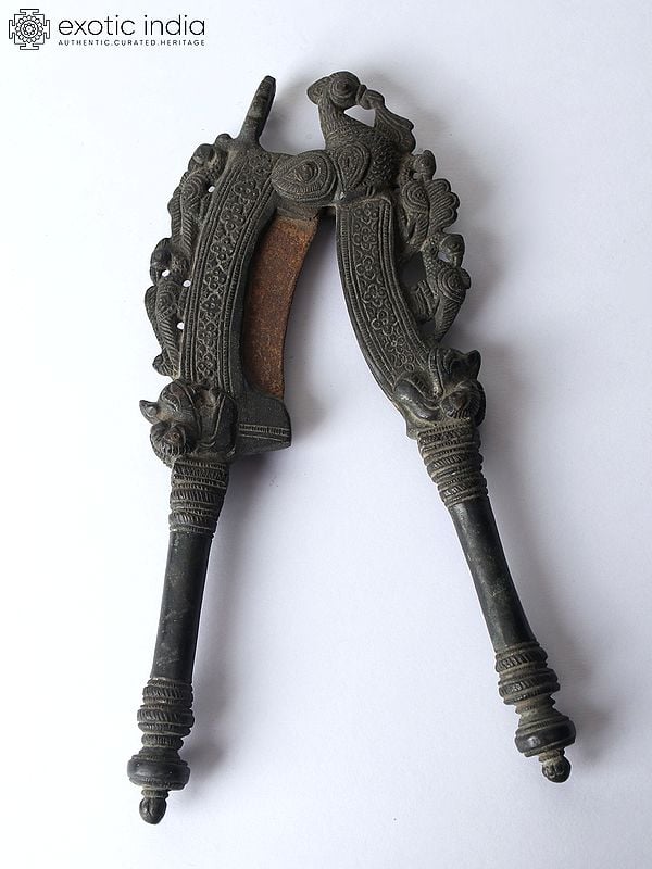 Exotic India 8" Parrots Design Vintage Nut Cracker/Supari Cutter