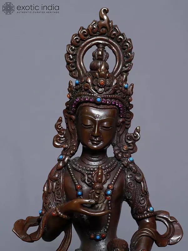 Exotic India 8" Seated Tibetan Buddhist Deity Vajrasattva Copper Gold Plated Statue From Nepal 