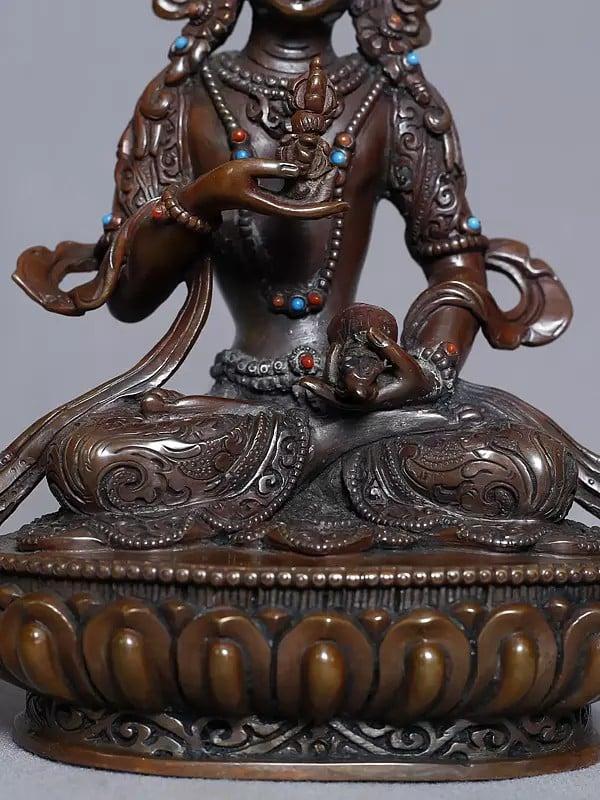 Exotic India 8" Seated Tibetan Buddhist Deity Vajrasattva Copper Gold Plated Statue From Nepal 
