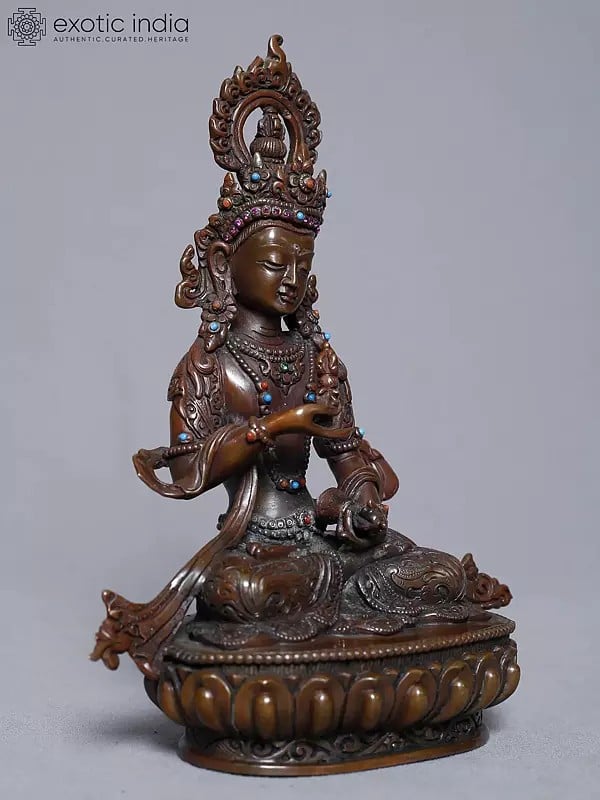 Exotic India 8" Seated Tibetan Buddhist Deity Vajrasattva Copper Gold Plated Statue From Nepal 