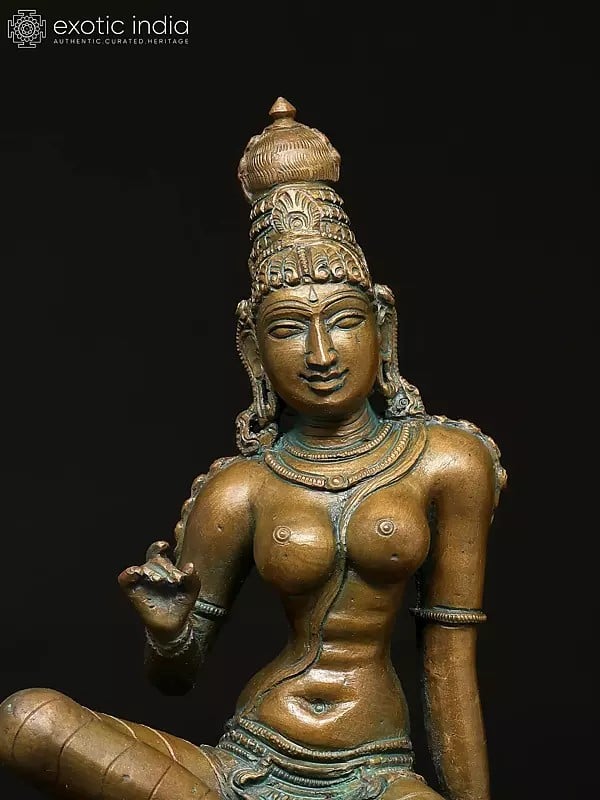 Exotic India 8" Sitting Goddess Uma (Bhoga Shakti) | Madhuchista Vidhana (Lost-Wax) | Panchaloha Bronze From Swamimalai 