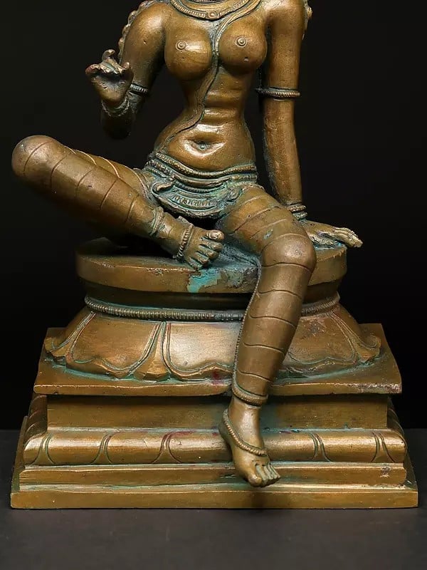 Exotic India 8" Sitting Goddess Uma (Bhoga Shakti) | Madhuchista Vidhana (Lost-Wax) | Panchaloha Bronze From Swamimalai 