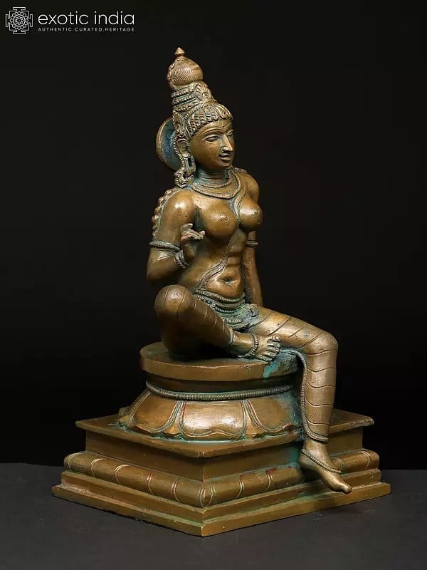 Exotic India 8" Sitting Goddess Uma (Bhoga Shakti) | Madhuchista Vidhana (Lost-Wax) | Panchaloha Bronze From Swamimalai 