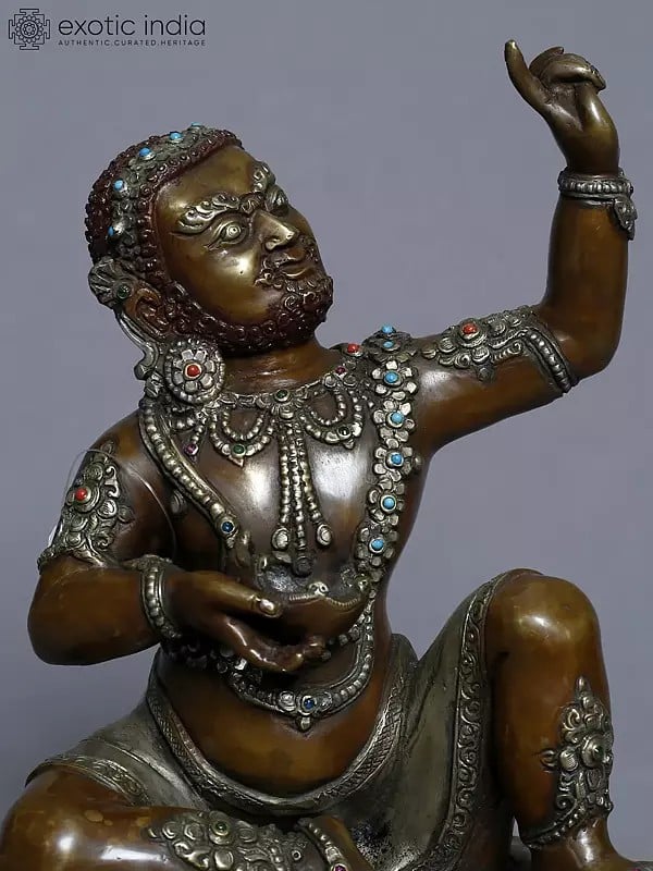 Exotic India 8" Statue Of Mahasiddha Virupa Statue In Copper Gold Plated From Nepal | Handmade 
