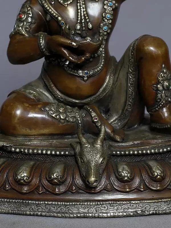 Exotic India 8" Statue Of Mahasiddha Virupa Statue In Copper Gold Plated From Nepal | Handmade 