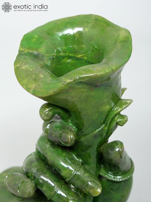 Exotic India 8" Stylish Hand Holding Flower Vase | Green Stone Statue | Made In Orissa 