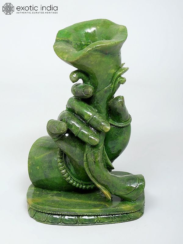 exotic india 8" Stylish Hand Holding Flower Vase | Green Stone Statue | Made In Orissa 
