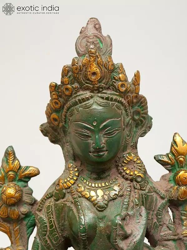 Exotic India 8" Tibetan Buddhist Goddess Green Tara | Brass Idol 