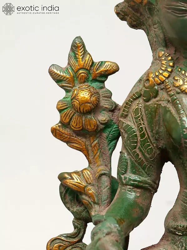 Exotic India 8" Tibetan Buddhist Goddess Green Tara | Brass Idol 