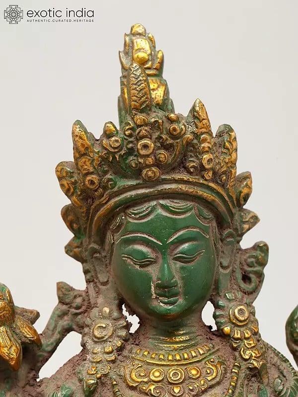 Exotic India 8" Tibetan Buddhist Goddess Green Tara | Brass Statue 