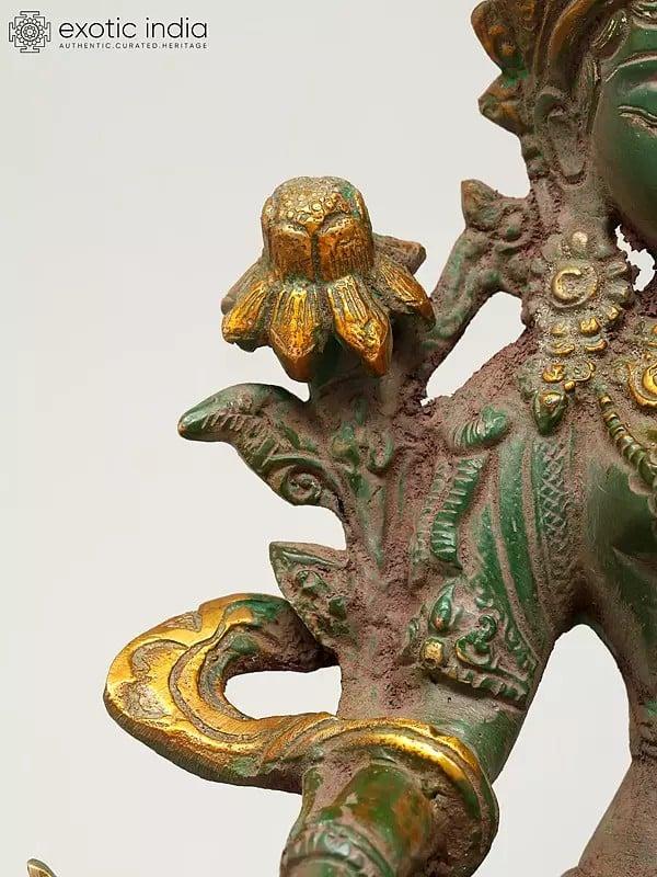 Exotic India 8" Tibetan Buddhist Goddess Green Tara | Brass Statue 