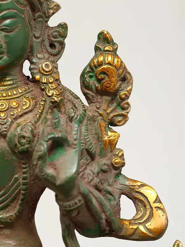 Exotic India 8" Tibetan Buddhist Goddess Green Tara | Brass Statue 