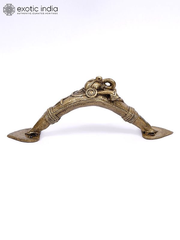 Exotic India 8" Tribal Elephant Face Brass Door Handle 