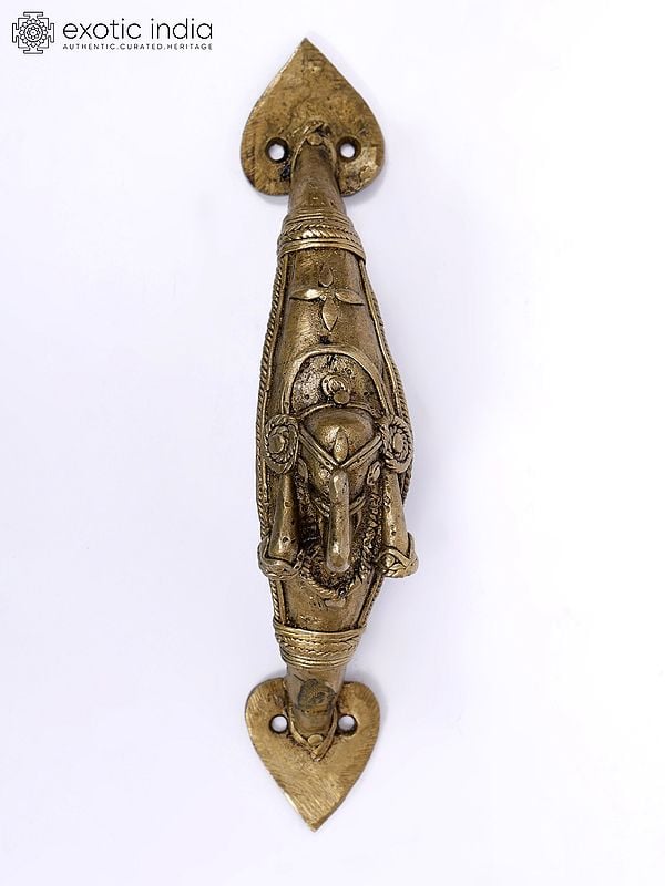 exotic india 8" Tribal Elephant Face Brass Door Handle 