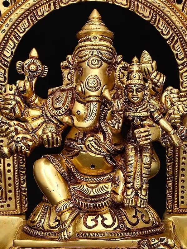 Exotic India 8" Vallabha Ganapati Seated On Throne | Brass Statue 