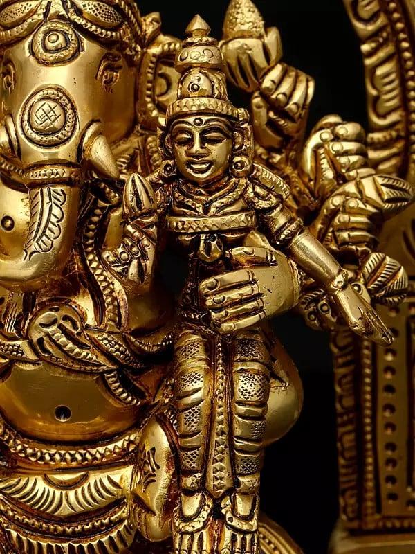 Exotic India 8" Vallabha Ganapati Seated On Throne | Brass Statue 