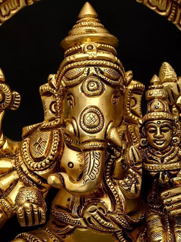 Exotic India 8" Vallabha Ganapati Seated On Throne | Brass Statue 