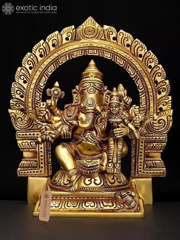 exotic india 8" Vallabha Ganapati Seated on Throne | Brass Statue 