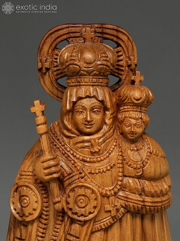 Exotic India 8" Velankanni Mother Mary | Wood Carved Statue 