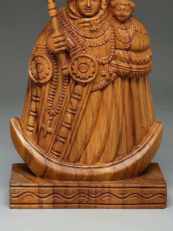 Exotic India 8" Velankanni Mother Mary | Wood Carved Statue 