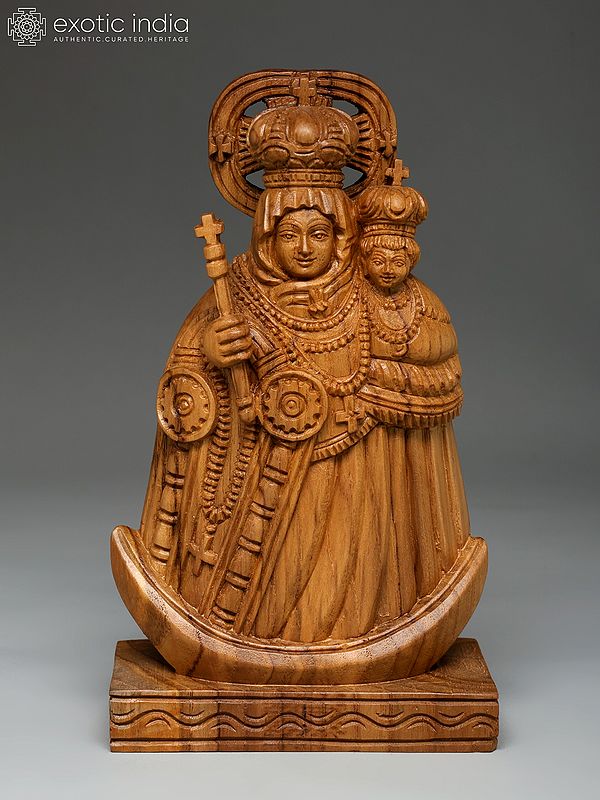 exotic india 8" Velankanni Mother Mary | Wood Carved Statue 