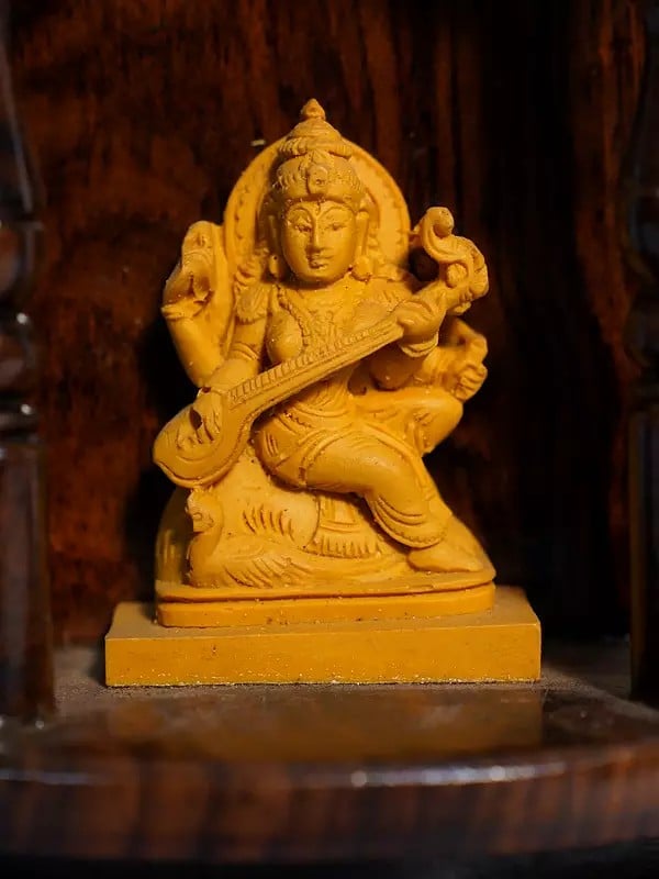 Exotic India 8" Wood Puja Temple For Home | Handmade Rosewood Home Decor Item 