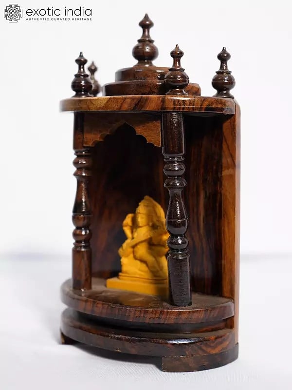 Exotic India 8" Wood Puja Temple For Home | Handmade Rosewood Home Decor Item 