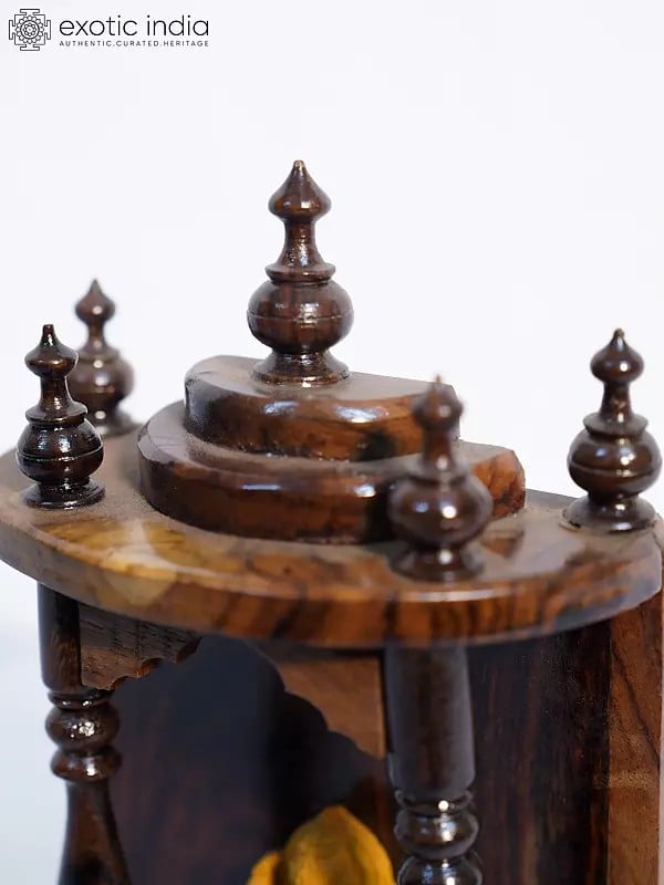 Exotic India 8" Wood Puja Temple For Home | Handmade Rosewood Home Decor Item 