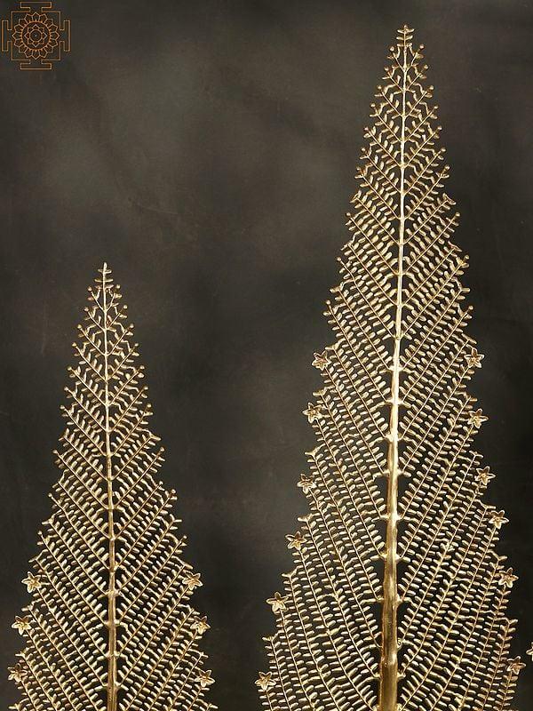 Exotic India 80" Large Set Of Five Christmas Trees In Brass 