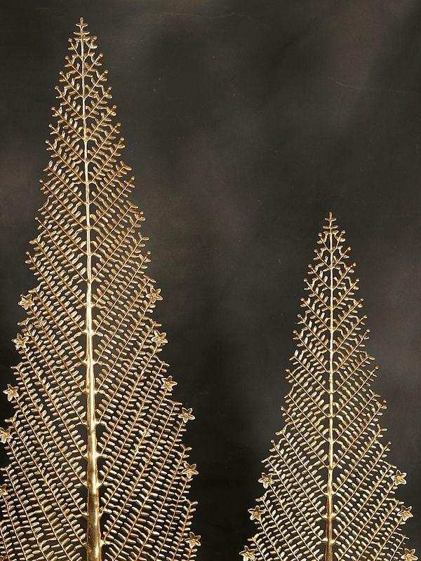 Exotic India 80" Large Set Of Five Christmas Trees In Brass 
