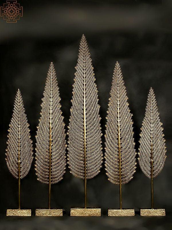 exotic india 80" Large Set of Five Christmas Trees in Brass 