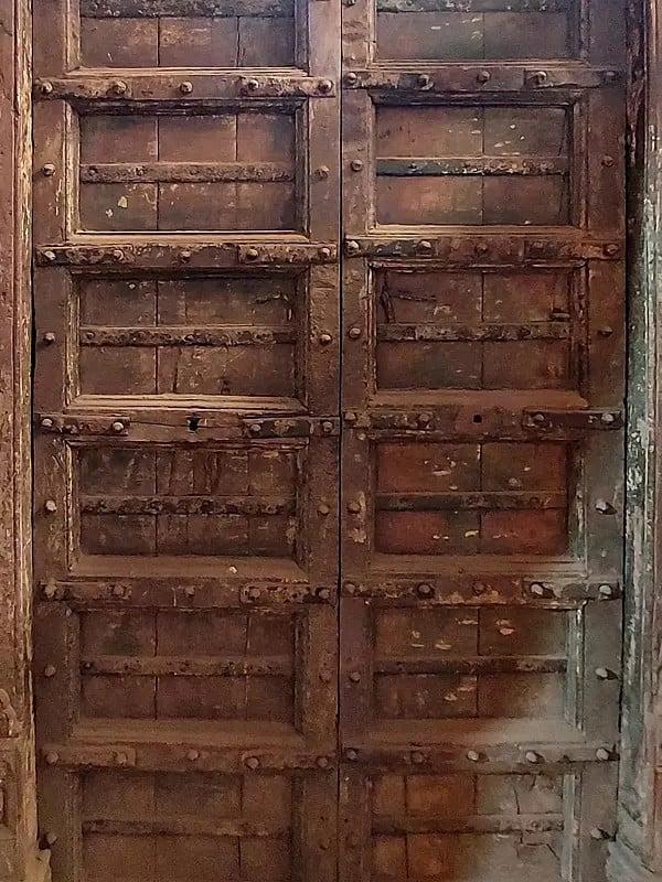Exotic India 80" Large Wood Door And Flower Design In Frame | Antique Door 
