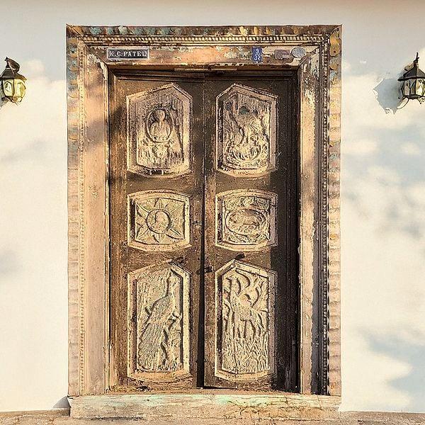 Exotic India 81" Large Multiple Design Wood Door With Frame