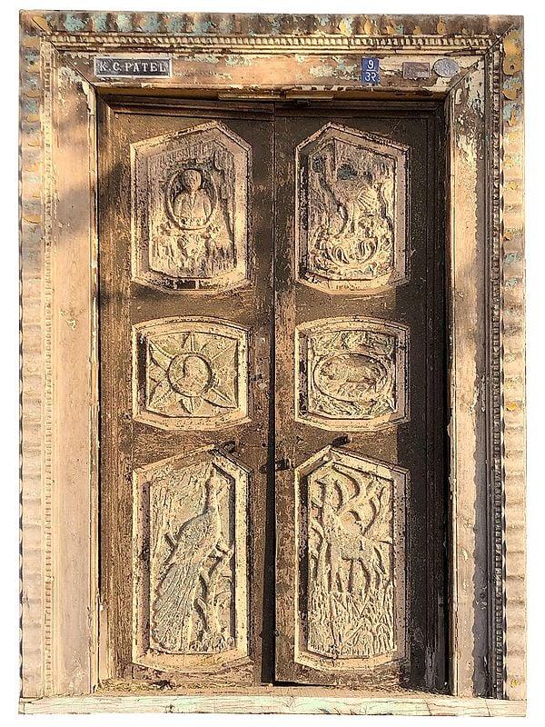 exotic india 81" Large Multiple Design Wood Door With Frame 