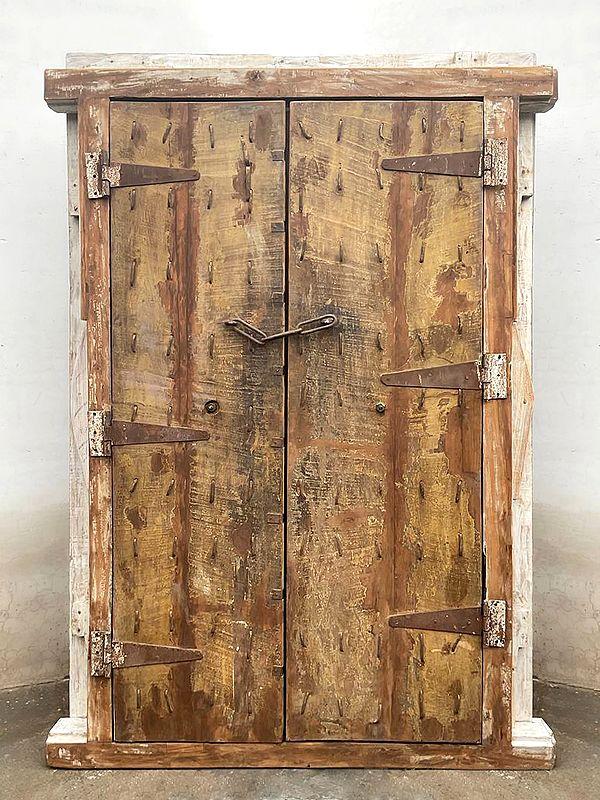 Exotic India 81" Large Vintage Indian Teak Wood Door With Knock