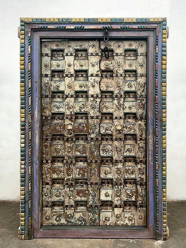 exotic india 81" Large Vintage Indian Teak Wood Door With Knock 