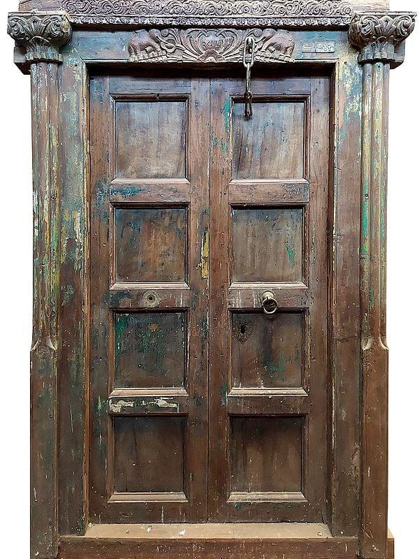 exotic india 82" Large Elephant Design Indian Door For Home 
