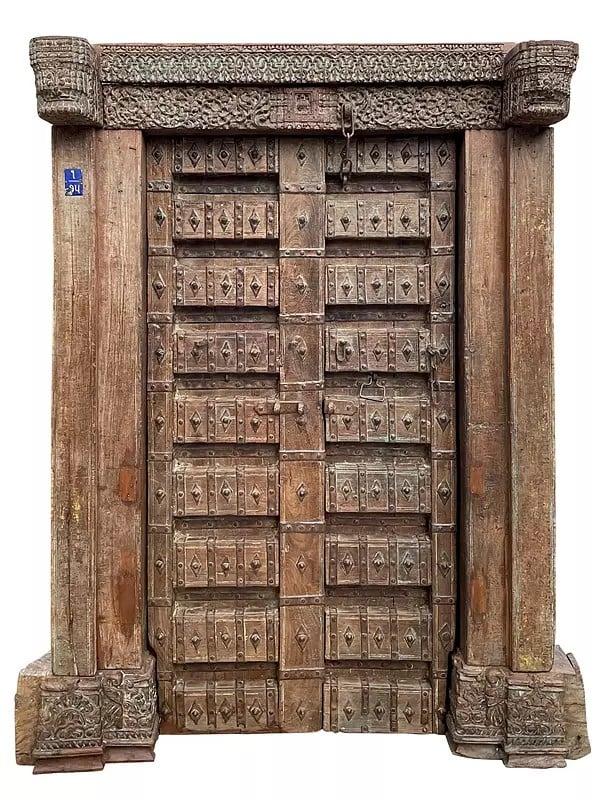 exotic india 83" Large Traditional Hand Carved Antique Old Teak Wood Door 